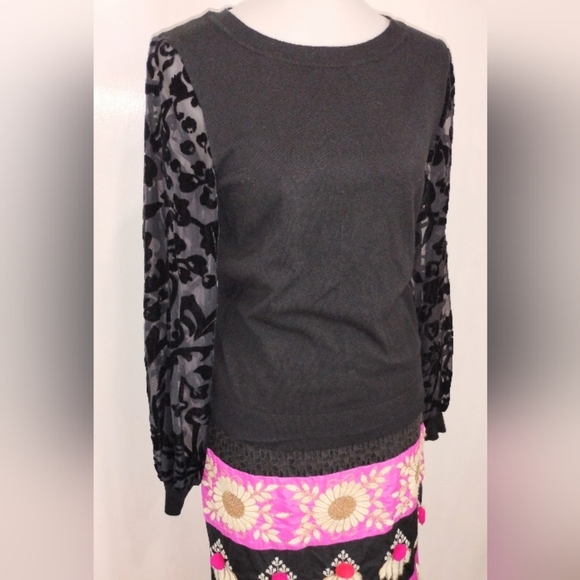 INC International Concepts Tops - BLACK SHEER VELVET SLEEVE TOP